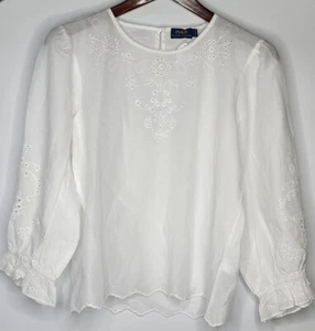 $135 Polo RALPH LAUREN Mujer 6 Ojales Blusa BOHO Grannycore Camisa BLANCA Algodón - Imagen 1 de 12