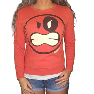 Smiley Face Sweatshirt Red Black Graphic Long Sleeve Y2k Sweater Size 14 Juniors - Picture 1 of 5