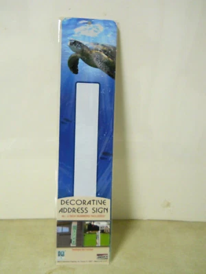 Sea Turtle Ocean Fish Tropical Blue Vertical Metal Address Sign w/ 2" Numbers - Image 1 of 4