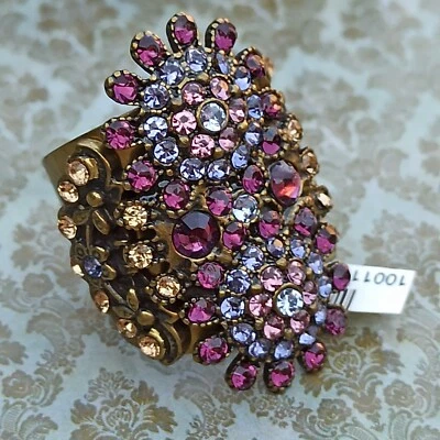 Michal Negrin Anillo Cóctel Púrpura Largo Top y Swarovski Cristal Flores Caja de Regalo Foto 1 de 4