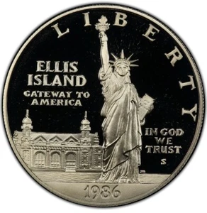Commemorative Silver Dollar Proof 1986 S Ellis Island Uncirculated $1 Coin - Picture 1 of 12