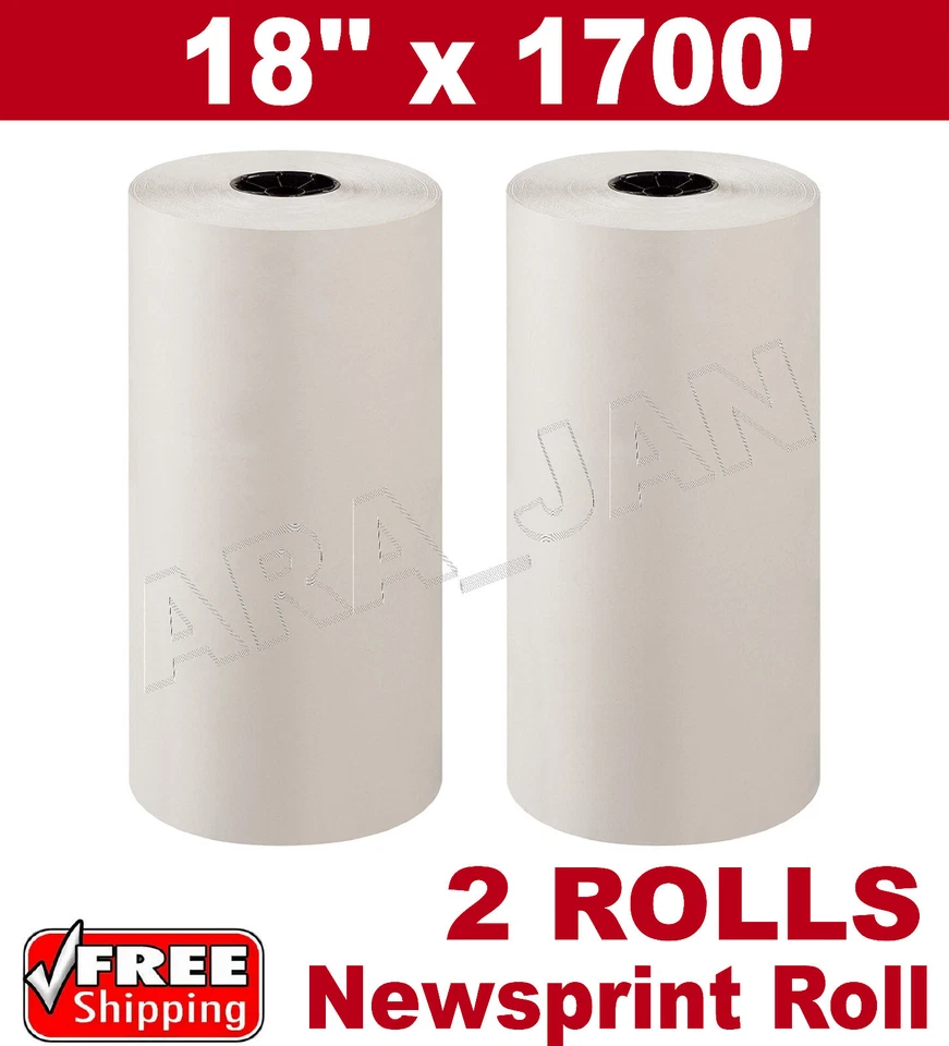 18" x 1700 30# Newsprint Shipping Wrapping Stuffing Packaging Paper 2 Rolls - Image 1 of 1