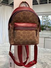 Coach charter  backpack 18 red leather signature C5285