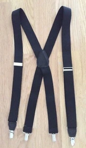 NWOT Dockers Solid Black Silver Metal Clamps Adjustable Mens Suspenders One Size - Picture 1 of 6