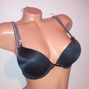 Victoria Secret Bra 34A Bombshell Push Up Back Double Shine Strap Adds 2 Cup Siz - Picture 1 of 8