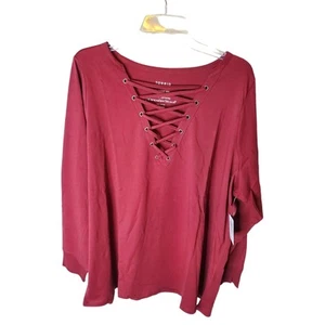 Torrid Vintage Cotton Lace Up Long Sleeve Tee, NWT, 3X, Rhubarb - Picture 1 of 6