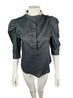Silvian Heach Black Puff Sleeve Broderie Trim Shirt Blouse Size EUR 38 UK 10 - Image 1 of 4