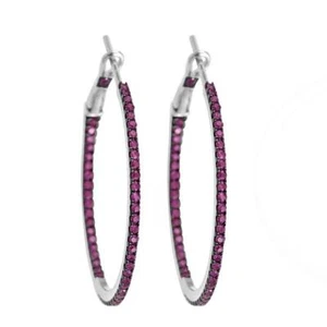 0.82ct Ruby Vintage Look Hoop Earrings Prong Set 18k White Gold - Picture 1 of 4