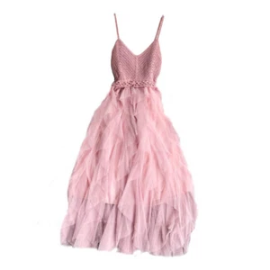 Damen Lolita Rüschen Netz Kleid V-Ausschnitt Strick Cami Tüll elastisch Fee Ballkleid - Bild 1 von 17