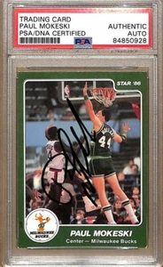1985-86 Star Company #127 Paul Mokeski Bucks tarjeta firmada/automática PSA/ADN 178995 - Imagen 1 de 2