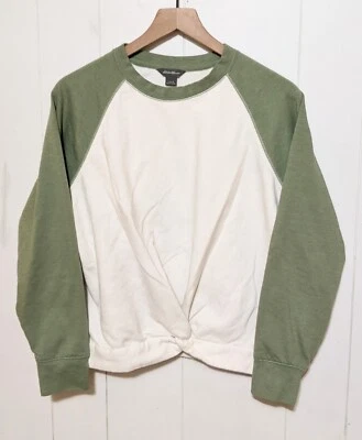 Sudadera Eddie Bauer Mujer L Blanca Verde Manga Raglán Cuello Redondo Torcido Frontal Foto 1 de 4