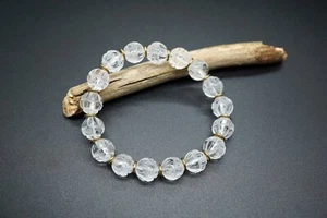 Natural Clear Quartz Bracelet Carved Lucky Pattern Lotus Pattern Bead 10mm - Picture 1 of 7