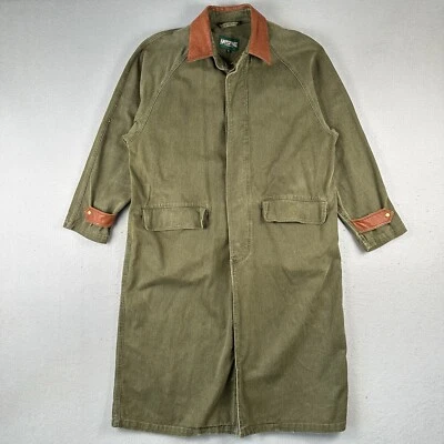 Vintage American Eagle Duster Jacket Men’s Medium Green Canvas Leather Trim - Image 1 of 4