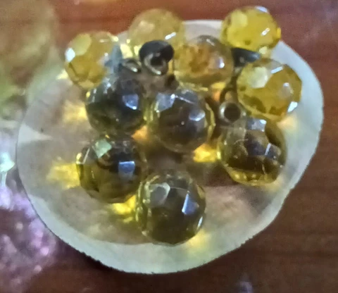 Set of 10 Antique Cut Amber Glass and Brass 1/2" Loopback Buttons Cover