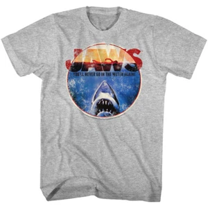 Jaws T-Shirt You'll Never Go In The Water Again Gray Heather Tee - Picture 1 of 2