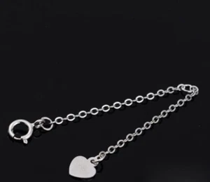 Real 925 Sterling Silver Necklace Extender Heart Drop End Safety Chain Extension - Picture 1 of 5
