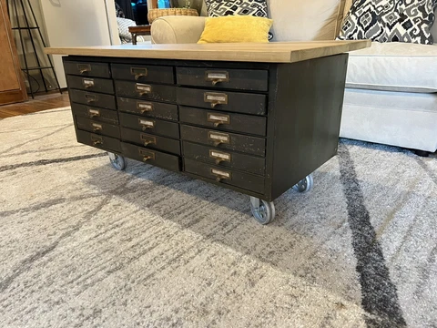 Vintage Antique Printers Type Drawer  Metal Flat File Map Cabinet Coffee Table Cover