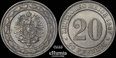German Empire, 20 Pfennig 1887 J, Hamburg, UNC/aUNC - Image 1 of 4