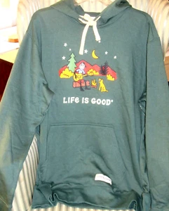 RARE..LIFE IS GOOD .SOFT & WARM MEN FLEECE LINED HOODIE "J&R..CAMPFIRE " (M) - Picture 1 of 4