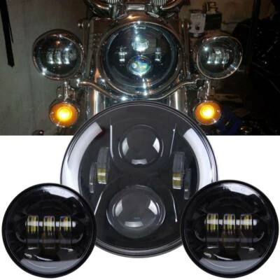 For Harley Heritage Softail Classic 7" LED Headlight +4.5" Fog Passing Lights US - Image 1 of 4