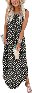 Women Casual Loose Sundress Sleeveless Split Maxi Long Beach Shirt Dress Travel - Picture 1 of 12