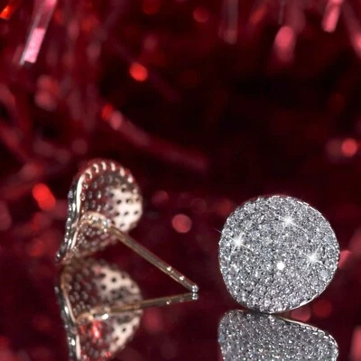 18k white yellow gold gp stud CZ curved folded round plate earrings cute  Foto 1 de 4