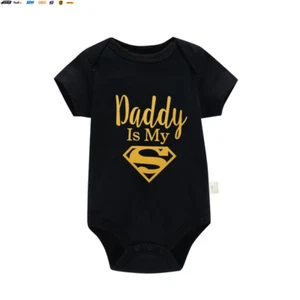 Baby Romper Newborn Baby Boys Girls Clothes Gold Daddy Is My Hero Funny Print In - Picture 1 of 12
