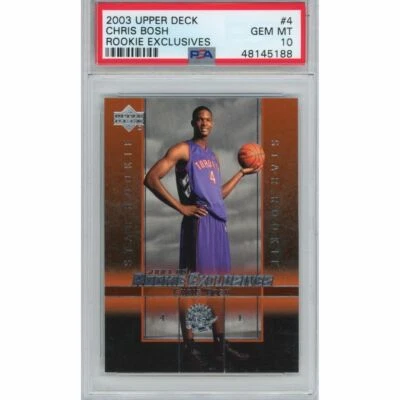 Graded 2003-04 Upper Deck UD Chris Bosh #4 Rookie RC Exclusives Card PSA 10 Mint - Image 1 of 2