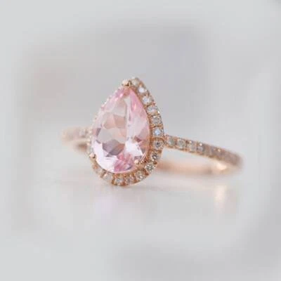 2.00 Ct Morganite & White Topaz Halo Ring 10k Solid Rose Gold - Image 1 of 4