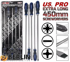 US.PRO HEAVY DUTY EXTRA LONG 5pc Screwdriver Set 450mm PZ2 PZ3 PH2 PH3 SL8 Pozi - Picture 1 of 9
