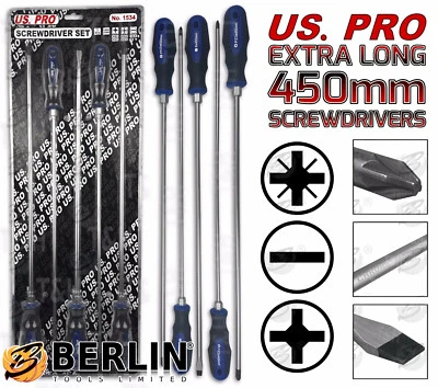 US.PRO HEAVY DUTY EXTRA LONG 5pc Screwdriver Set 450mm PZ2 PZ3 PH2 PH3 SL8 Pozi