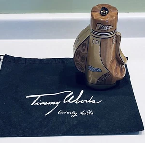 TIMMY WOODS RARE BROWN & GOLD "WOODS GOLF BAG" HAND CARVED PURSE CLUTCH - Picture 1 of 15