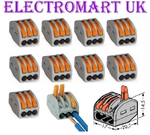 10 X 222-413 ORIGINAL WAGO 3-FACH FEDERHEBEL KABEL DRAHTKLEMME STECKER BLOCK - Bild 1 von 1