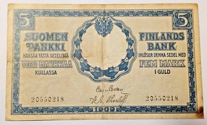 Finlandia *5 marcos * Billete* 1909 * Nº de serie: 20550218 * estado 1+ *RARO - Imagen 1 de 2