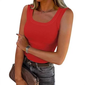 Ladies Solid Color Camisole Vest Sleeveless with Casual Square Neck Style - Picture 1 of 17