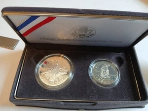 1989 S Commemorative Proof Congressional Silver Dollar & Half-Dollar w/Box & COA - Picture 1 of 3