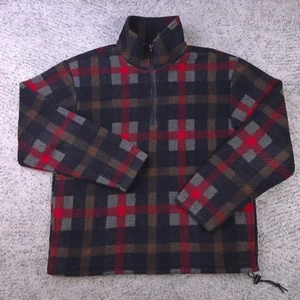 Vintage J Crew Fleece Sweater Men Medium Oarsman Pullover Jacket Plaid Red Brown - Picture 1 of 10