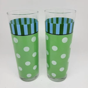 Southern Living Set 2 Provence 6 3/4" Green Highball Glasses  Polka Dots GC - Picture 1 of 3