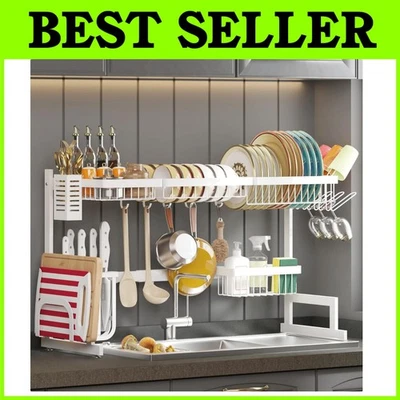 Большая сушилка для тарелок из нержавеющей стали - регулируемая 2-уровневая стойка - Изображение 1 из 4