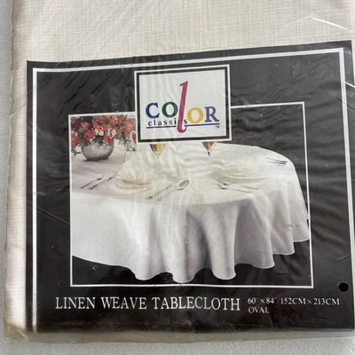 Color Classics 60x84 Oval Tablecloth Linen Weave Ivory Cream Polyester - Image 1 of 4
