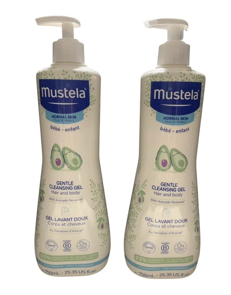 X 2 Mustela Baby Gentle Cleansing GEL Hair & Body Wash Natural Avocado 25.35 Oz