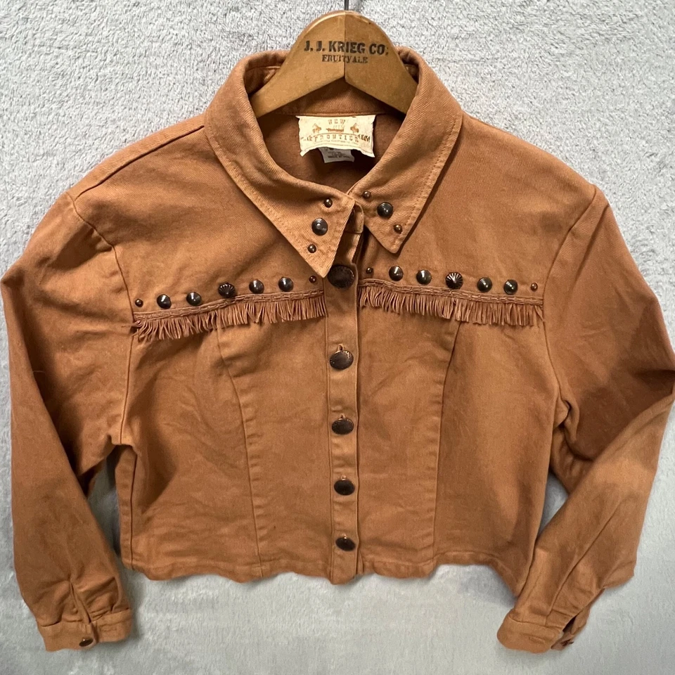 Vintage New Frontier Brand Western Jacket Fringe Bronze Tone Buttons Size Large — 第 1/4 张图片