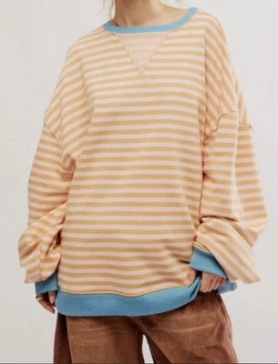 Sudadera We The Free Free People para mujer pequeña a rayas azul ribete de gran tamaño Foto 1 de 4