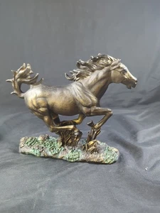 Cold Cast Bronze & Resin Stallion Horse In Motion Statue Figure 6.5" H X 7.75"L - Picture 1 of 14