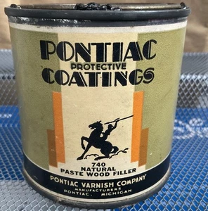 De colección Pontiac Varnish Co. Relleno de madera en pasta lata lata completa - pintura rara de Michigan - Imagen 1 de 8