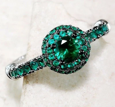 2CT Treated Emerald 925 Solid Sterling Silver Ring Sz 6 MP3 - Image 1 of 4