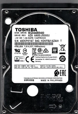 MQ04ABB400 HDKFB21AZA01 REV:AZA AA00/JS000U 4 TB ABR 2020 FILIPINAS TOSHIBA Foto 1 de 3