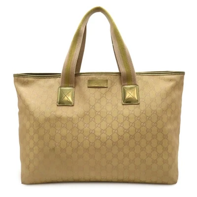 GUCCI GG Bolso de Mano de Lona Bolso de Hombro Nylon Lona Cuero Metálico Dorado Rosa I Foto 1 de 4