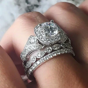 3Pcs Damen Ringe Edelstahl Strass Silber Topaz Zirkon Ring Fingerringe Schmuck - Picture 1 of 8