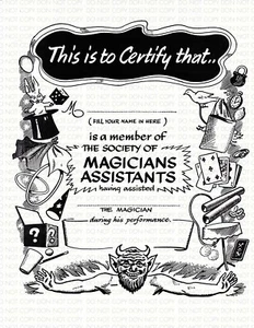 VINTAGE SUPREME MAGIC ASSISTANT CERTIFICATE (BLACK) / Magic Novelty - Picture 1 of 1